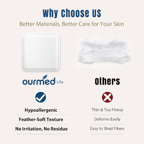 Ourmed Life Large Cotton Pads for Face - 240 Count, 3x3 Makeup Remover Pads, Dual-Sided Exfoliating Cotton Rounds