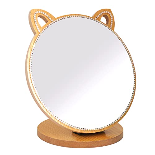 6.7-Inch Cat Shape Crystal Rhinestone Vanity Mirror for Makeup & Bedroom Decor