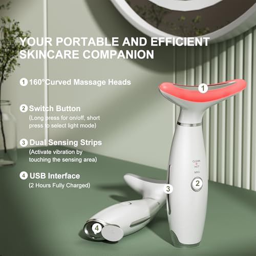 Red Light Therapy for Face, LED Face Massager Tool with Vibraion, Porable Facial Massager for Skin Care at Home, Wrinkle Reducer Face Sculpting Tool£¬Micro-current Facial Beauty Device(Model AM-810W)