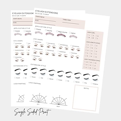 Lash Extension Eyelash Consent, Intake, Aftercare forms with Mapping | 100 Pack | 25 of each Consent, Intake, Aftercare, and Mapping Forms for Lash Artists | 8.5 x 11 inch