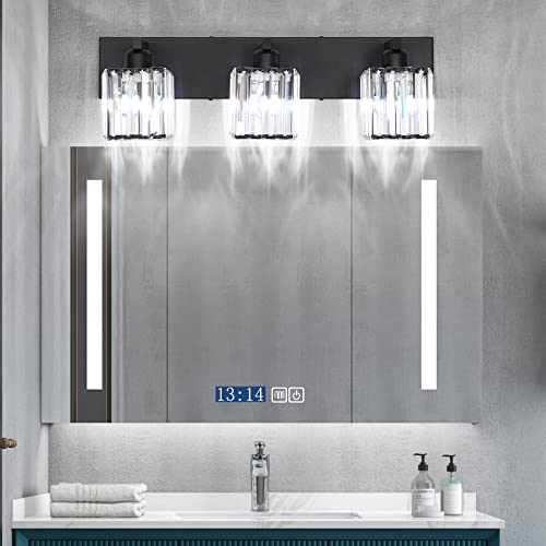 Black Vanity Light Fixture 3-Light Crystal Modern Bathroom Wall Sconce - 23 Inch