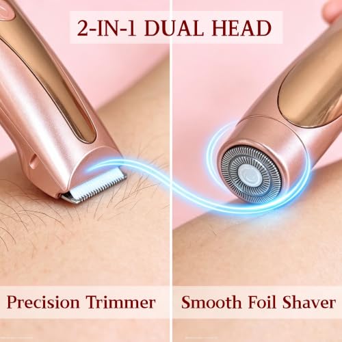 2-in-1 Waterproof Bikini & Face Hair Trimmer for Women - Rose Gold