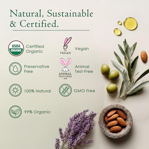 8oz Organic Body & Face Oil for Dry Skin - Natural Moisturizer with Cold Pressed Almond, Olive, Jojoba, Rosehip, Vitamin E & Lavender - After Shower Body Oil - Variation of THIS listing