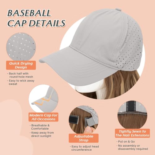 Adjustable Baseball Cap Wig with Breathable Mesh for 18 Inch Medium Brown Dark Blonde Hair - Grey Cap