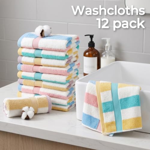 Cotton Washcloths Set 12-Pack with 3 Colors - Soft Face and Body Towels