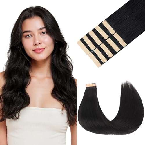 GOO GOO 22 Inch Human Hair Tape Extensions #1B Natural Black 10pcs