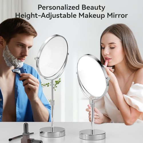 Nicesail Adjustable 7X Magnified Tabletop Makeup Mirror - Chrome Finish, 15x9 Inches