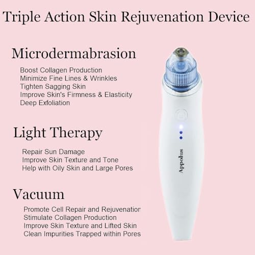 3-in-1 Diamond Microdermabrasion Machine - Vacuum & Light Therapy Tool - Anti-Aging Device for Face & Neck - Skin Tightening - Wrinkle Reducing - Jawline Definition