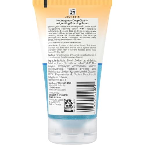 Neutrogena Deep Clean Invigorating Foaming Facial Scrub | Cooling Gel | With Glycerin | Removes Dirt & Oil | 4.2 fl. oz Pack of 2