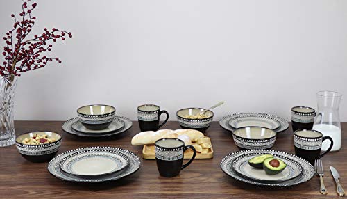 Lorren Home Trends Glazed Dinnerware Set, Blue, Service for 4