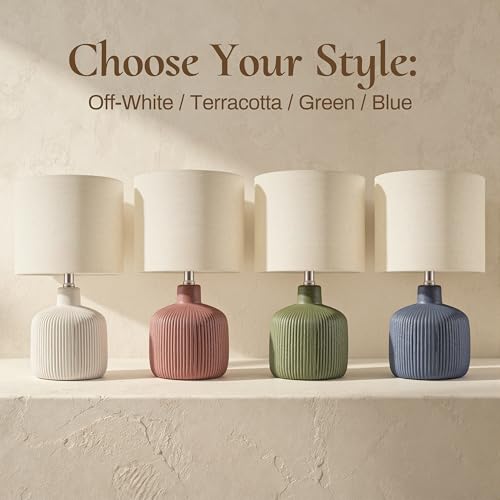 KAWOTI Off-White Ceramic Table Lamp - 17.75" Rustic Farmhouse Decor