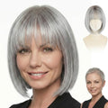 Silver Grey Short Bob Wig for Women – 12 Inch Straight Synthetic Wig with Bangs, Glueless & Natural-Look