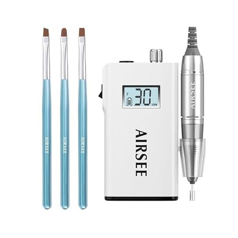 AIRSEE Nail Art Clean Up Brushes and E8 Rechargeable 30000RPM Electric Nail Drill