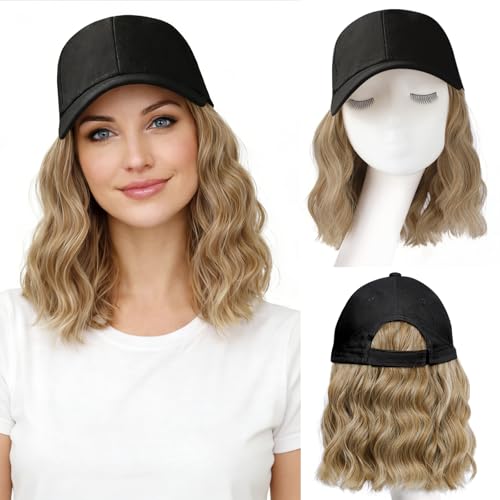 AISI QUEENS Baseball Cap Wig Extension 14 Inch Short Wave Synthetic Hair – Variation 27-613
