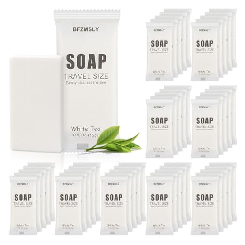 100 Pack Bulk Wrapped Hotel Bar Soap, 0.5 oz (15g), White Tea Scent ? Mini Guest Soaps for Hotels, Airbnb, Vacation Rentals, Travel Toiletries, Individually Wrapped