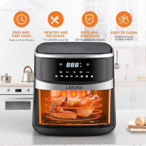 Larora 6 QT Family Size Air Fryer with Visible Window, 8 Presets & Touchscreen