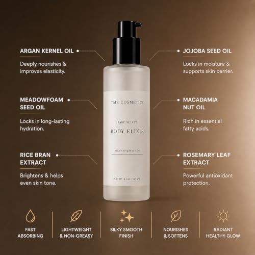 Bare Velvet Dry Body Oil Elixir with Argan & Jojoba - Fast-Absorbing Moisturizer