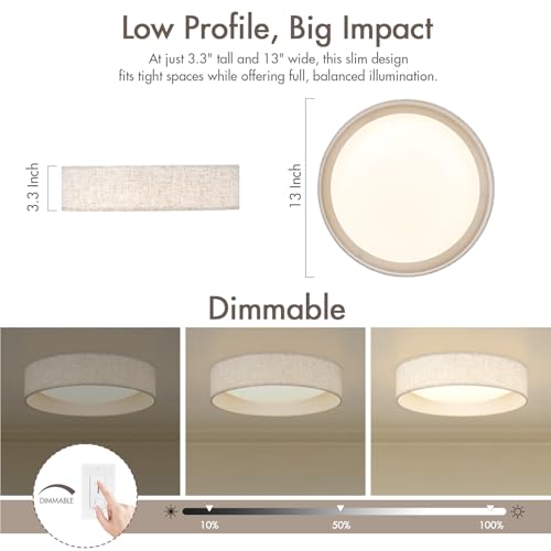 LED Ceiling Light Fixture 13 Inch Set of 2 - Dimmable Modern Flush Mount Low Profile