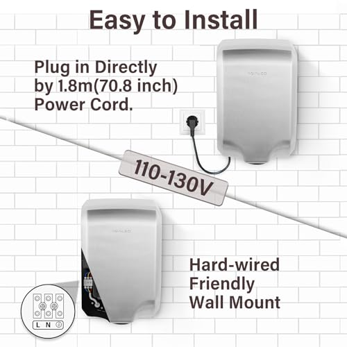 Stainless Steel Hand Dryer for Bathroom Commercial ADA Compliant Hot Cold Air Switchable Wall-Mounted