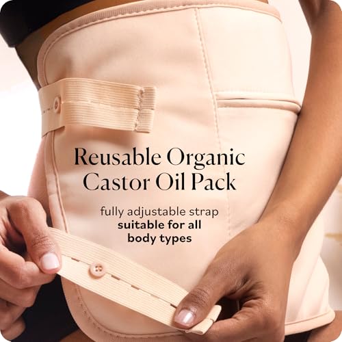 Organic Castor Oil Pack Wrap Set 16oz Reusable Body Wraps for Pain & Skin Care - Includes 2 Adjustable Oilproof Wraps & Wipes - Natural Healing