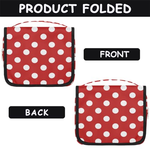 Bardic Hanging Travel Toiletry Bag for Women, Polka Dot Print Travel Makeup Bag Red White Polka Dot Portable Cosmetic Bag Travel Organizer for Toiletries Accessories