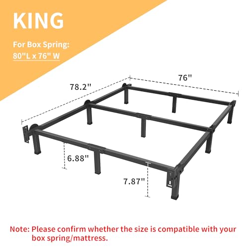 Superay Metal Bed Frame - Black King 8-Inch Bed Base with 9 Legs