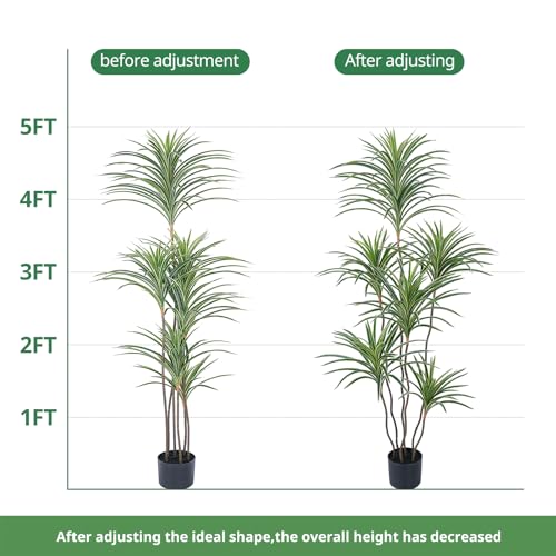5 ft Artificial Dracaena Tree - Fine-Leaved Dracaena Indoor Tall Faux Plant in Pot (YEPDIN, 5ft)