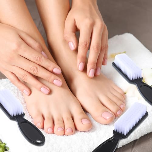 Patelai 100 Pieces Black Handle Grip Nail Brushes for Cleaning Nails & Toes