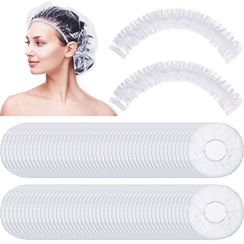 Retisee 1000 Pcs Disposable Shower Caps Bulk 18.2 Plastic Clear Hair Caps Elastic Large Thick Waterproof Bath Covers for Women Hair Care Cleaning Supplies Spa Hotel Salon Home Travel Accessories