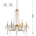 Plug-in Gold Crystal Chandelier with Long Cord - Modern Hanging Light Fixture