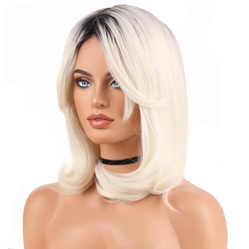 Ombre Blonde Short Bob Wig for Women - Layered Synthetic Cosplay Hair, Adjustable Cap Included