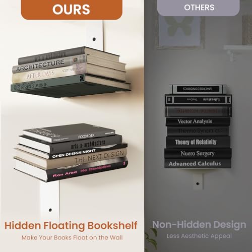 White 8-Tier Invisible Floating Bookshelves Wall Mount 4 Pack