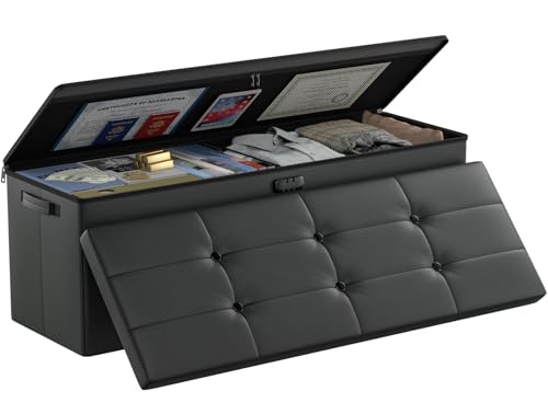 Fireproof Waterproof Storage Ottoman Bench with Lock - 43x15x15 Black