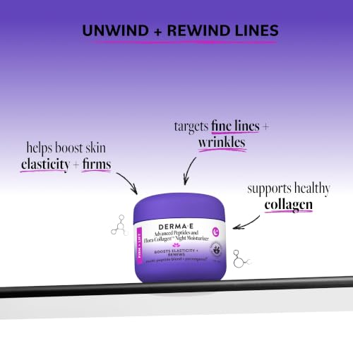Derma E Advanced Peptides Collagen Night Cream - Moisturizer for Wrinkle & Fine Line Reduction, 2 Oz