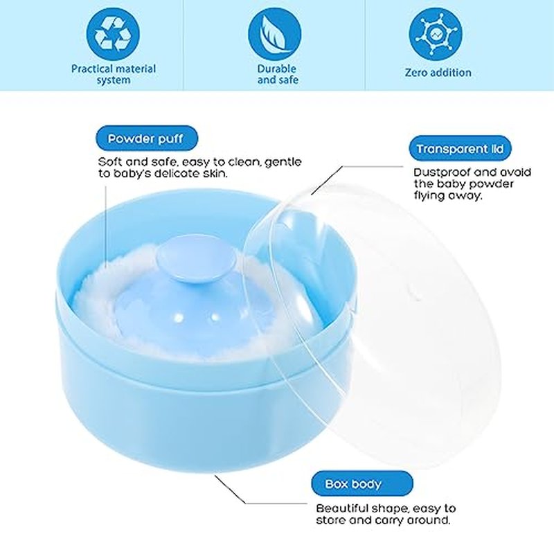FRCOLOR Baby Powder Puff and Container Compact 3.54X2.36X2.36 Inches Lightweight Case with Soft Puff for Smooth Body Powder Application after Bath