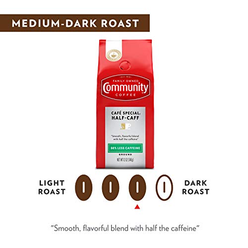 Community Coffee Café Special Half-Caff Ground Coffee Pack of 4 - 32oz Medium Dark Roast