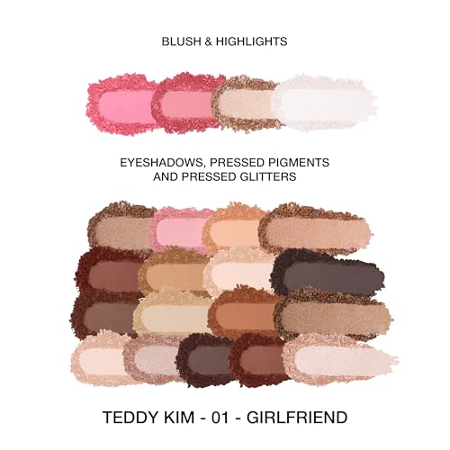 Teddy Kim Palette with 17 Eyeshadows, 2 Blush & Highlighters - Pink Variation