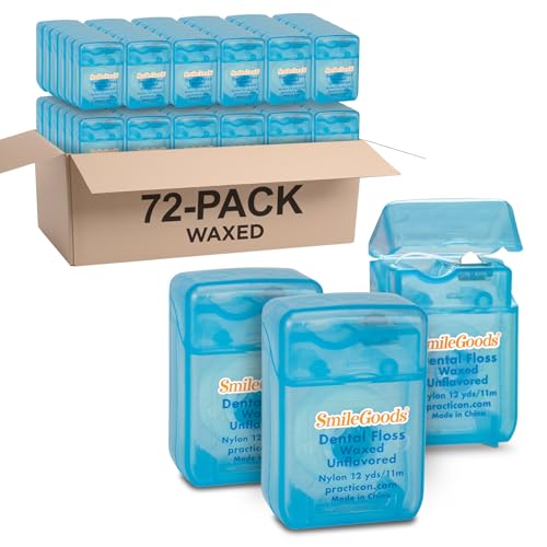 Waxed Dental Floss Unflavored Bulk Pack of 72 - 12 Yards Each, Practicon