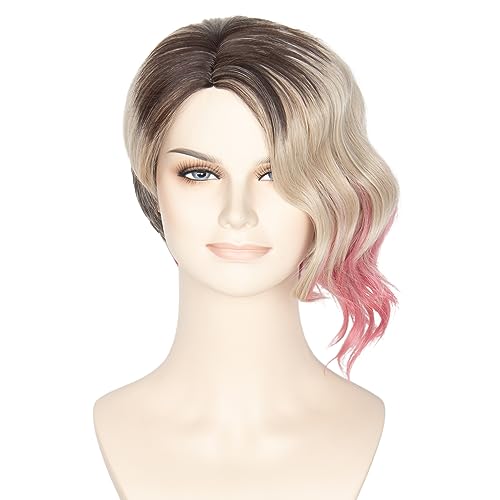 Miss U Hair Short Blonde Pink Ombre Wig with Dark Roots - Cosplay & Costume Hair