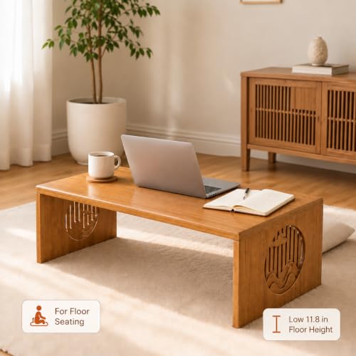 Japanese Folding Bamboo Coffee Table 31.5 Inch Low Floor Desk for Living Room