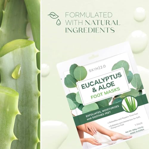 Skin 2.0 Exfoliating Foot Mask Pack of 4 - Hydrates, Softens & Refreshes Tired Feet