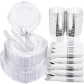 Morejoy 350PCS Clear Silver Disposable Plates Set - Elegant Party Dinnerware