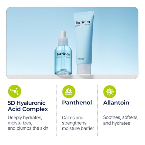 Torriden DIVE IN Serum 1.69 fl.oz. + Cream 2.71 fl.oz. | Hyaluronic Acid Care Duo Set | Deep Hydrating Skin Care to Get Glass Skin