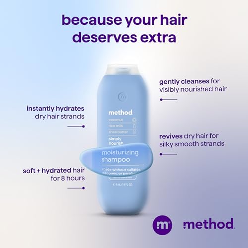 Method Moisturizing Shampoo, Simply Nourish with Shea Butter, Coconut, and Rice Milk Scent Notes, Paraben and Sulfate Free, 14 oz (Pack of 1)
