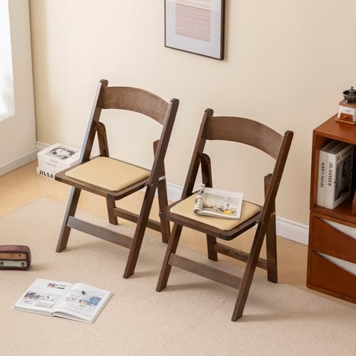 GTNSAFP Classic-Fruitwood Wooden Folding Chair Set of 2 – Space-Saving, Padded & No Assembly