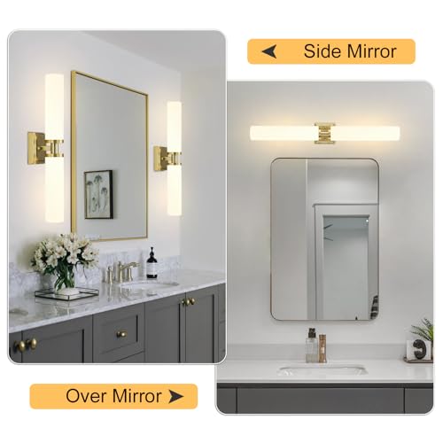 Gold Wall Sconces Set of Two - 22 Inch Modern Vanity Lights with Frosted Glass Shades