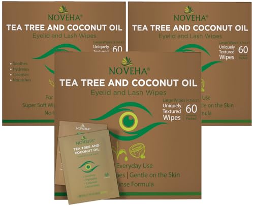 3 Pack Eyelid & Lash Wipes with Tea Tree, Coconut Oil & Aloe Vera for Demodex & Blepharitis