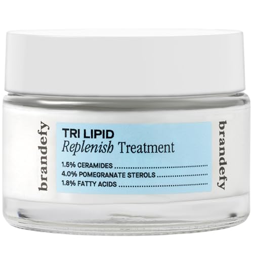 Brandefy Tri Lipid Replenish Treatment - 1.5% Ceramides, 4.0% Sterols, 1.8% Fatty Acids - Peptide Moisturizer, Hydrating Face Cream, Made in the USA (1.6 Oz)