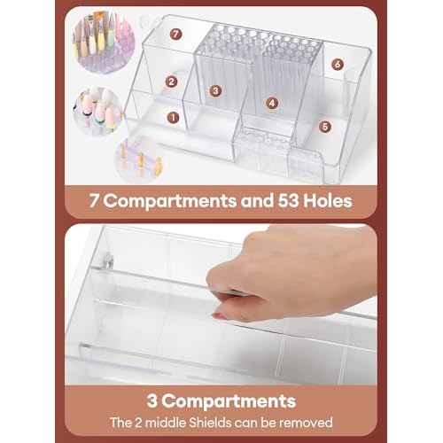 LIARTY Nail Drill Holder with Drawer: Acrylic Nail Drill Bits Holder Makeup Organizer Case for Brush - Beauty Cosmetic Storage Box for Dresser Countertop and Bathroom Vanity