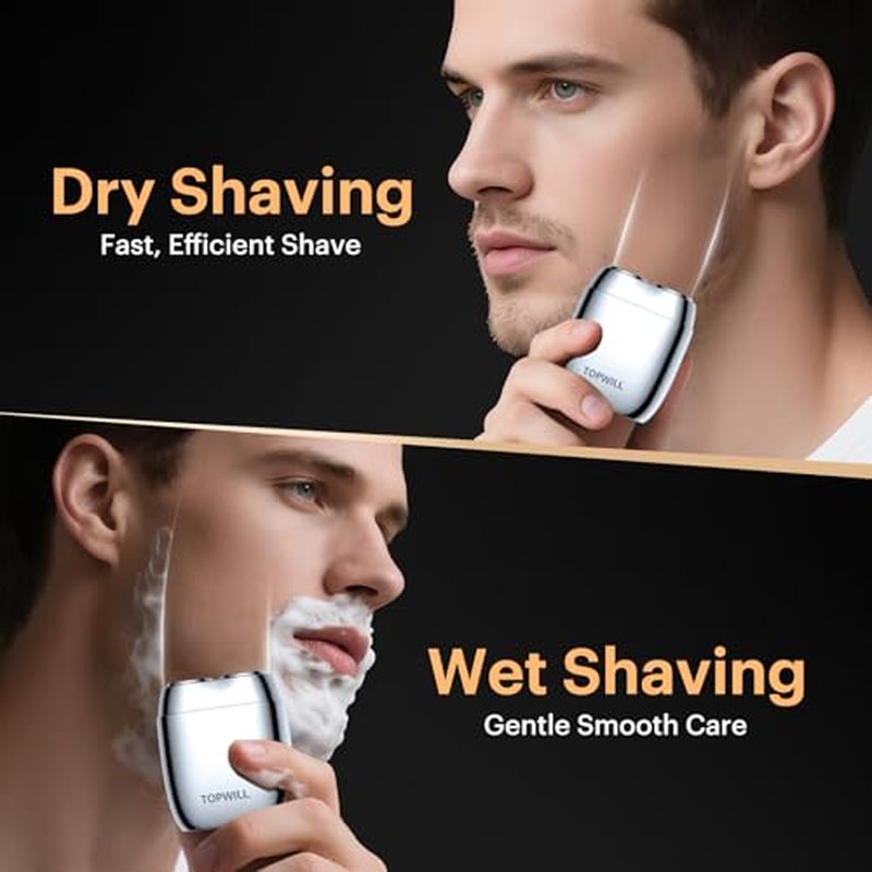 2026 New Portable Alloy Mini Shaver ? Electric Travel Gift Razor for Men, LED Display, USB-C Rechargeable 60-Mins Runtime, Waterproof, Wet/Dry Shave, Easy Cleaning Magnetic Detachable Head, Silver